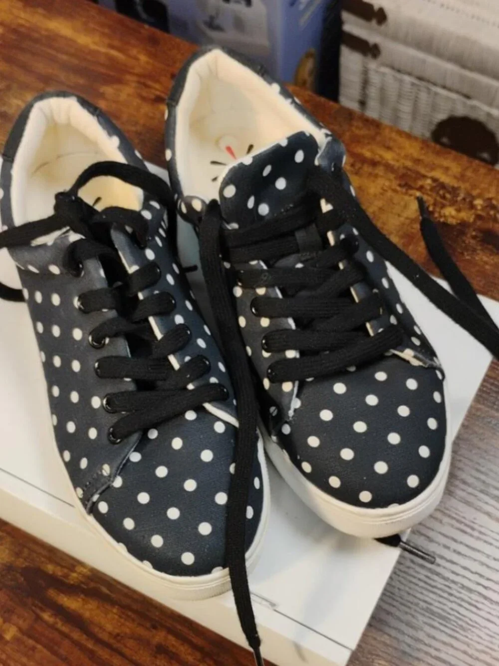 Isaac Mizrahi Live Black White Polka Dot Lace-Up Sneakers